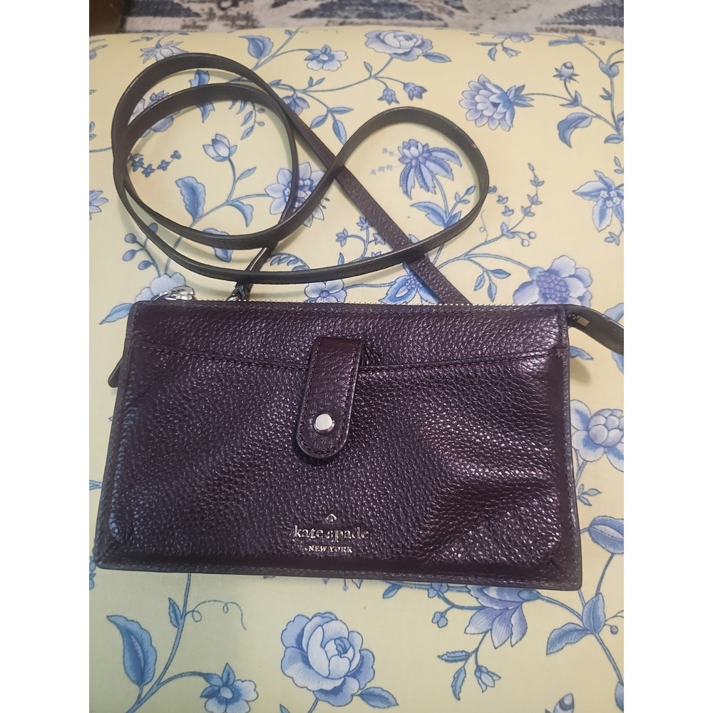 Kate Spade Jackson Crossbody Clutch Purse Burgundy OxBlood Pebbled Leather Strap